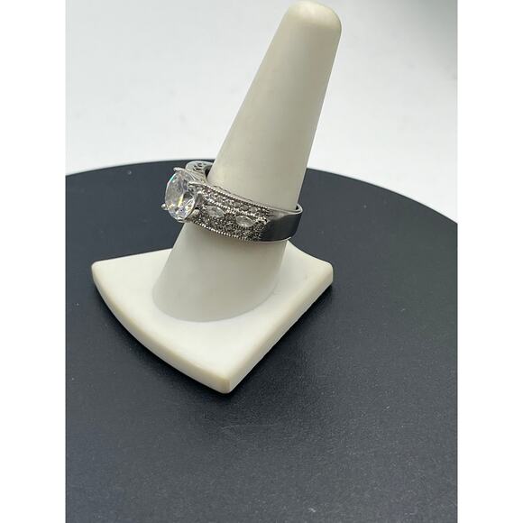 PP Signed 925 Sterling Silver Large Round CZ Engagement Promise Ring Sz 9.5 - Picture 4 of 13